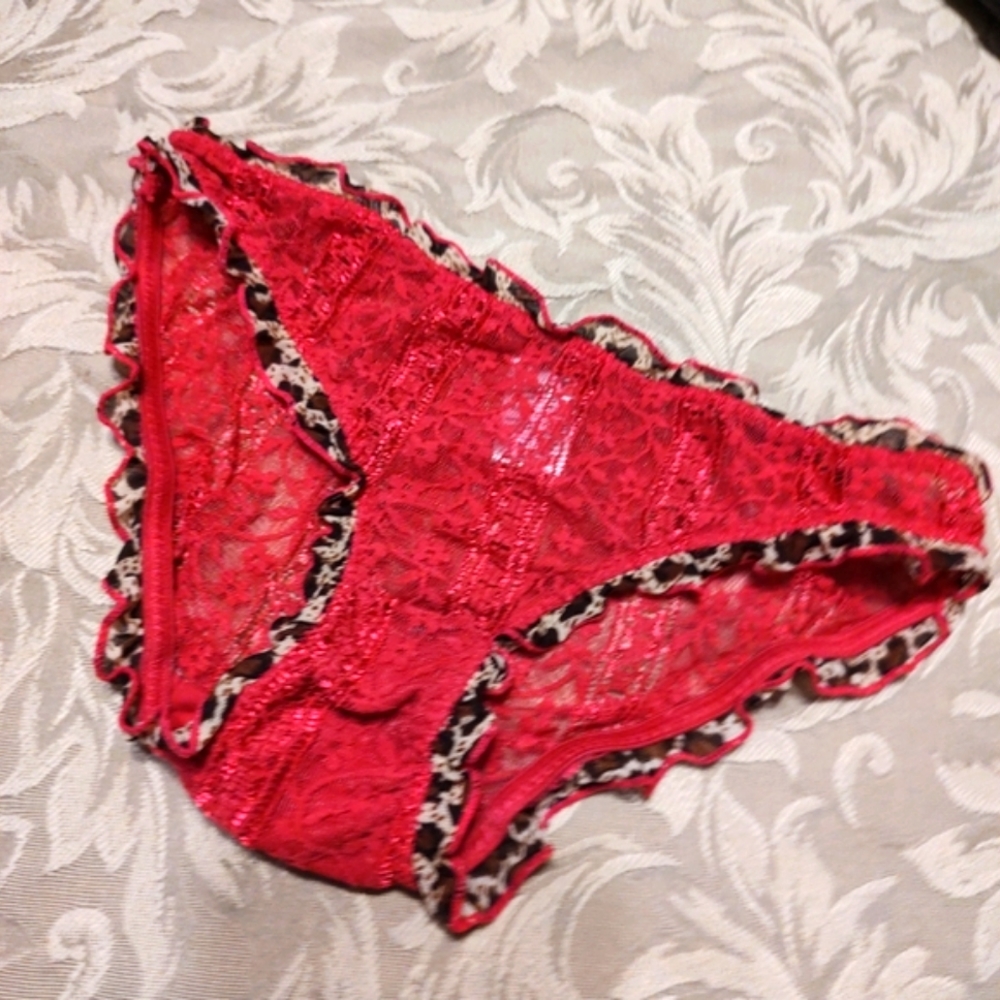 💗🐆💗 MeWow Seductive Leopard Print & Rich Magenta Pink Floral Lace Panties - S - Picture 2 of 8